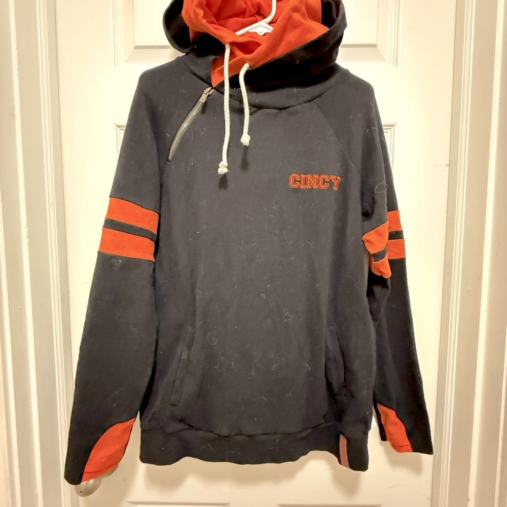 Cincy Black and Orange Double Hooded Hoodie